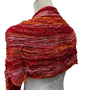 Cejon Orange Pink Metallic Textured Scarf Wrap